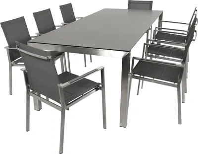 Produktbild von DEGAMO Garnitur SYDNEY 9-teilig Edelstahl gebürstet (8x Sessel, 1x Ausziehtisch)