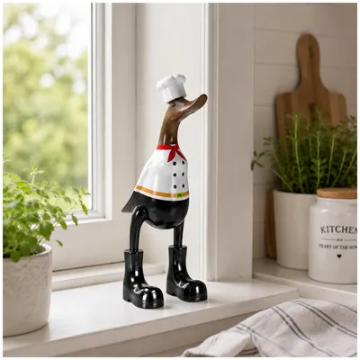 Produktbild von Dekoente Quak du Chef aus Holz 25 cm Küchenente Kochfigur mit Kochmütze
