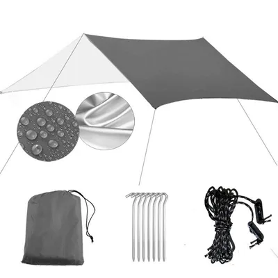 Produktbild von Wasserdichtes Tarp 210T, silberbeschichtet, multifunktionales Sonnensegel, leicht & tragbar, Grau-300x300cm