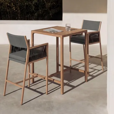 Produktbild von Set Bartisch + 2x Barhocker HWC-Q12, Barstuhl Stehtisch, Polyrattan Olefin (210 g/m²)  dunkelgrau