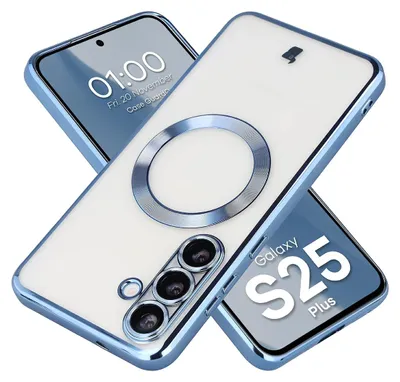 Produktbild von Handyhülle mit Kameraschutz und Magnetring für Galaxy S25 Plus, Bizon Case GuardO, Transparent-Blau
