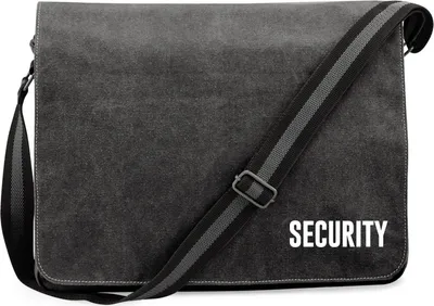 Produktbild von Huuraa Umhängetasche Security Schriftzug 14 Liter Black Canvas Laptoptasche Geschenkidee