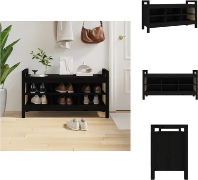 Produktbild von vidaXL Flurbank Schwarz 110x40x60 cm Massivholz Kiefer - Truhen- & Flurbänke