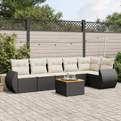 Produktbild von 7-tlg. Garten-Sofagarnitur - mit Kissen Schwarz Poly Rattan - Gartenmöbelset 3257344
