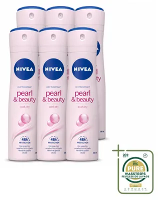 Imagen del producto de 6 aerosoles desodorantes NIVEA Pearl & Beauty, 150 ml - Paquete ahorro - 6 unidades