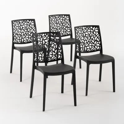 Immagine prodotto di set di 4 sedie impilabili in polipropilene con fibre di vetro per esterni e giardino, bar e ristoranti, cucina dal design moderno - ANNA - Nero