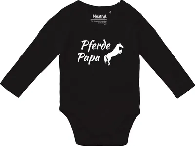 Produktbild von Huuraa Baby Body Pferdepapa Silhouette 80 Black  Baumwolle Fairtrade Langarmbody Geschenkidee