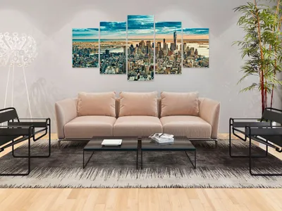 Produktbild von Akustikbild Stadt New York 200x100 cm Bilder Akustikschaum Hochleistungsschallabsorber Schallschutz Leinwand 5 tlg Wandbild Raumakustik Schalldämmung d-B-0069-b-n