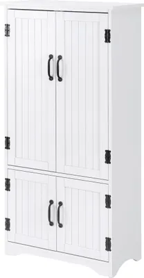Image de HOMCOM Buffet de cuisine armoire de cuisine contemporaine multi-rangements 2 placards 3 étagères MDF panneaux particules blanc