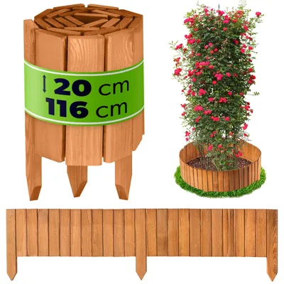 Image de KADAX Bordure de pelouse en bois, 116x20cm, bordure de parterre, clôture en bois flexible, clôture pour jardin, délimitation de parterre (brun clair)