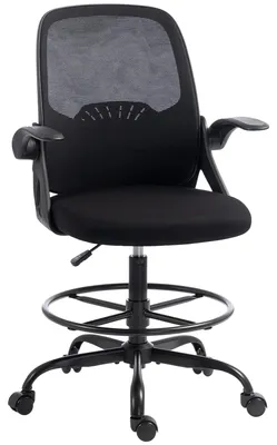 Produktbild von HOMCOM Zeichenstuhl mit Lendenstütze und klappbaren Armlehnen, Schwarz