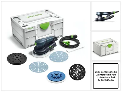 Productafbeelding van Festool ETS EC150/3 EQ-Plus excentrische schuurmachine 400 W 150 mm borstelloos + 250x schuurschijven + 2x beschermpad + interfacepad + schuurschijfhouder + systainer