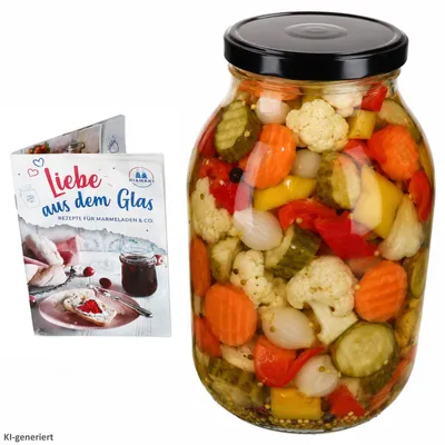 Produktbild von Einmachglas 3L Vorratsglas TO100 Deckel schwarz Rezeptheft Einkochen