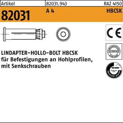 Produktbild von Lindapter Hohlprofilbefestigung Hohlprofilbefestigung R 82031 HBCSK CSK 08-1 ( 50/22) A 4 LINDAPTER-HOLLO-BOLT HBCSK für Befestigu