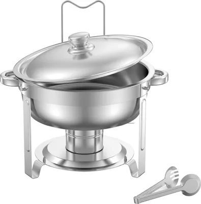 Immagine prodotto di SucceBuy set di scaldavivande in acciaio inox, scaldavivande da 4,7 litri, 2 pezzi, rotondo, argento