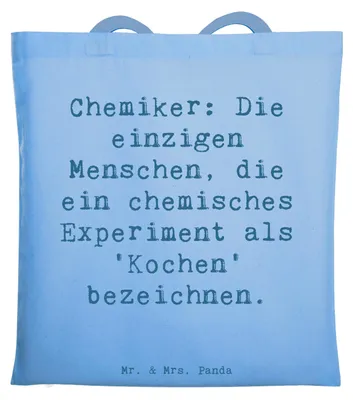 Produktbild von Mr. & Mrs. Panda Shopping Tasche Spruch Chemiker Koch - Sky Blue - Geschenk, Beruf, Geschenke für Berufstätige, Berufsprodukte, Berufe, Slogan, Schultasche, Tote Bag