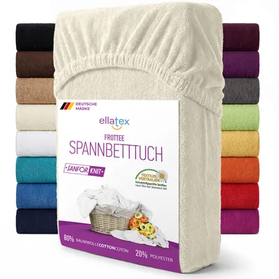 Produktbild von EllaTex Frottee Spannbettlaken 180x200 – 200x200 Baumwolle – weich, saugstark & langlebig, Spannbetttuch, in Farbe: Creme