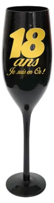 Champagnerflöte für 18. Geburtstag, schwarz-gold, 500 ml