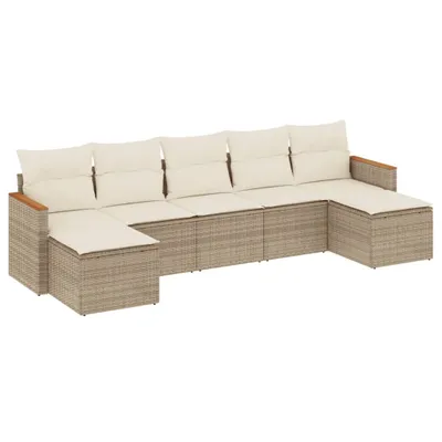 Produktbild von vidaXL 7-tlg. Garten-Sofagarnitur mit Kissen Beige Poly Rattan