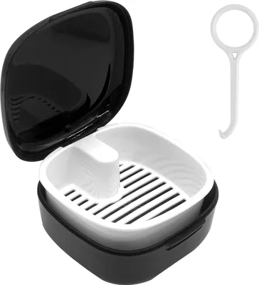 Produktbild von Tragbare Prothesenbox mit Sieb und Aligner-Entferner für Zahnprothesen - schwarz