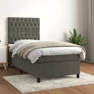 Zdjęcie produktu dla vidaXL Łóżko Boxspring z materacem ciemnoszary 90x190 cm aksamit - Łóżko Boxspring - Boxspringbetten - Bett - Schlafzimmermöbel