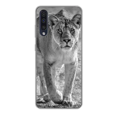 Produktbild von MuchoWow® Handyhülle Schutzhülle Hülle für Samsung Galaxy A50 Löwe - Schwarz - Weiß Silikon Softcase Handy Hülle - Mobiltelefonhülle