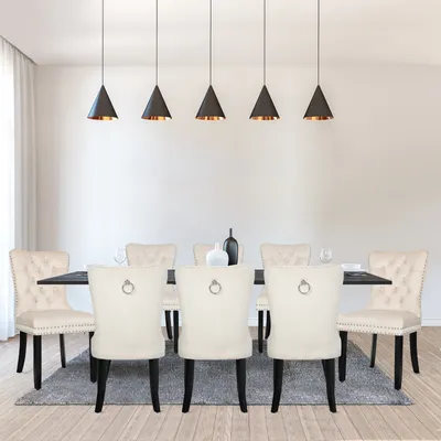 Image de Puluomis Chaise de salle à manger 8 pièces en velours Chaise de cuisine Chaise rembourrée Fauteuil de salle à manger avec pieds en bois et tête de clou, élégant et noble, Beige