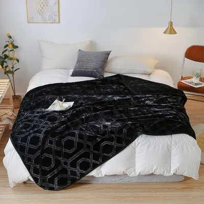 Produktbild von SCHWARZE WARME DECKE, DICK, WEICH, PLED FÜR BETT ODER SOFA, 200 x 220, VITO