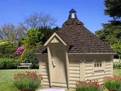 Produktbild von Palmako Grillkota Modell Eva 8,7 m² aus Holz Grillpavillon Grillkota Fußboden inklusive BBQ Haus Spitzdach