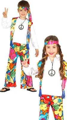 Immagine prodotto di costume da hippie colorato con gilet per bambini taglia 98-146, taglia:128/134