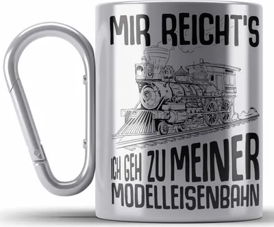 Produktbild von Trendation - Mir Reichts Ich Geh Zu Meiner Modelleisenbahn Edelstahl Tasse Karabiner Geschenk Eisenbahner Lokführer Spruch Lokomotive Geschenkidee Eisenbahn (Silber)