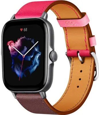 Produktbild von Strap-it Amazfit GTS 3 Lederarmband (Pink/Rotbraun)