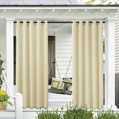 Produktbild von (132 X 213cm, Milchweiß) ele ELEOPTION Outdoor Vorhang Wasserdicht,Blickdicht Vorhang Winddicht UV Schutz Sonnenschutz Gardinen für Balkon Garten Hof
