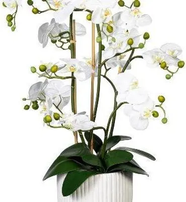 Produktbild von artplants.de Kunst Blume Phalaenopsis Orchidee VELTORI, Keramikvase, weiß, 110cm - Deko Orchidee
