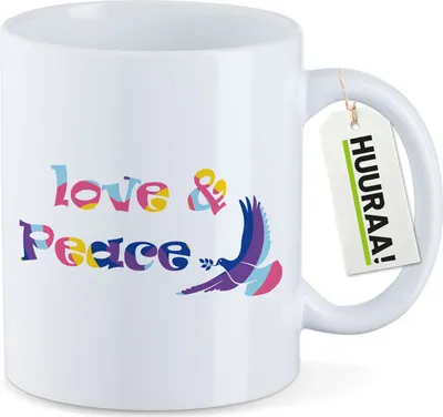 Produktbild von Huuraa Kaffeetasse Love & Peace 330ml Weiß Keramik Kaffeebecher Geschenkidee