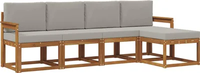 Image de vidaXL Ensemble de canapés d'extérieur avec coussins 5 pièces Naturel et gris clair