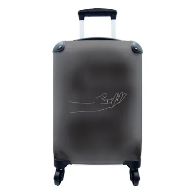 Produktbild von MuchoWow® Koffer Handgepäck Trolley Rollkoffer Kleine Reisekoffer mit 4 Rollen - Hand - Strichzeichnung - Schwarz - Cabin Size < 55x40x23 cm & 55x40x20 cm - Fotokoffer - Kabinenkoffer - Boardgepäck - Reise-Box - Reisekoffer - Reisegepäck - Koffer mit Bild - Trolley für Kinder