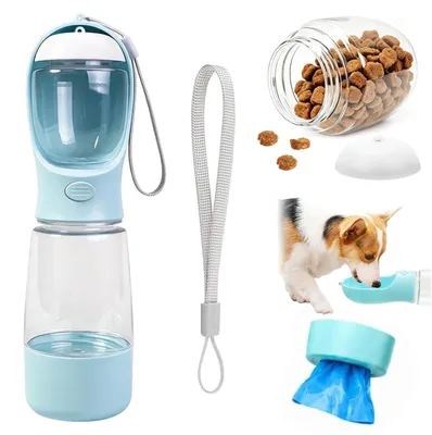 Hundetrinkflasche 400 ml mit Futterfach, PET, blau