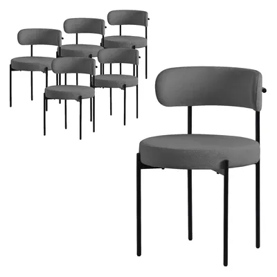 Obrázok produktu pre ML-Design jedálenská stolička sada 6 stoličiek, kuchynská stolička, z látky Teddy sivá, stolička do obývačky s operadlom, čalúnené stoličky s kovovými nohami, kreslo do obývačky