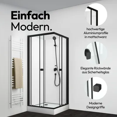 Produktbild von Komplettdusche 80×80×200 cm, Duschtasse, Gleittüren, 5 mm ESG, Armatur