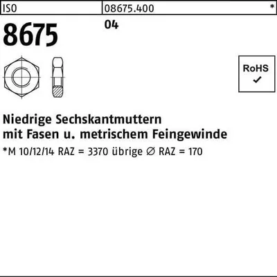 Produktbild von Reyher  Sechskantmu. mit Fasen ISO 8675 04 M 33 x 1,5 (10 Stück)