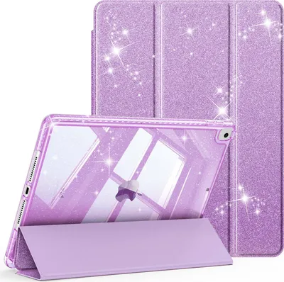 Produktbild von Fintie Glitzer Hülle für iPad 10.2 Zoll 9/8/7 Generation Case (2021/2020/2019 Modell) – Transparente Glitzer-Schutzhülle mit Stifthalter, Stoßfest Glänzender Rückseite & Auto Sleep/Wake, Violett