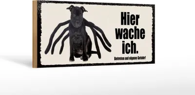 Produktbild von Holzschild Hinweis Hund hier wache ich eigene Gefahr, 27 x 10 cm, Holzschilder Tiere Achtung