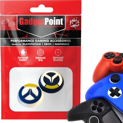 Produktbild von Thumbgrips - Thumb Grips voor PlayStation, PS5, Xbox X/S, One & Switch Pro Controller - Gaming Thumbgrips - Performance Anti-Slip Thumbsticks - Bescherming Accessoires - Blauw/Wit met Geel -
