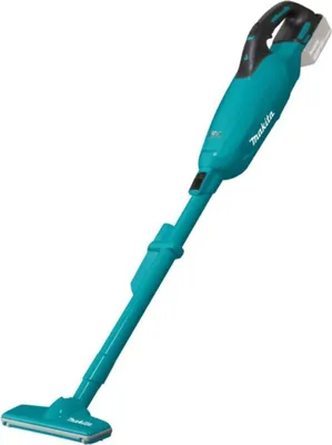 A teal and black Makita cordless vacuum cleaner is shown against a white background.