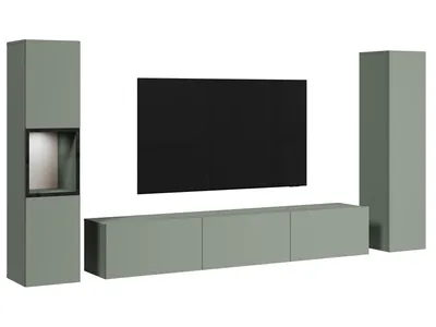 Produktbild von MINIO Wohnwand BRELA III, 3-teilig,  TV Board mit Vitrine und Schrank - Nebelgrün