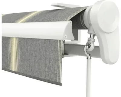 Produktbild von Soluna Gelenkarmmarkise Trend 5x2 Stoff Dessin D417 Gestell RAL 9010 reinweiß Antrieb Rechts inkl. Motor, Wandschalter u