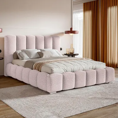 Produktbild von MOTIVENA Grand Bubble Polsterbett 180x200 mit Bettkasten, Holz Lattenrost, Bubble Bett 180x200 Rosa Boucle (Catch Me 21)