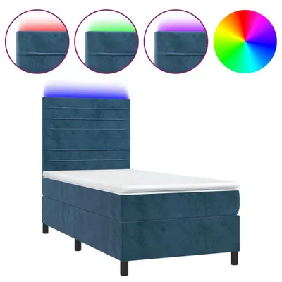 Image de vidaXL Lit boxspring avec matelas & LED bleu foncé 80x200 cm velours