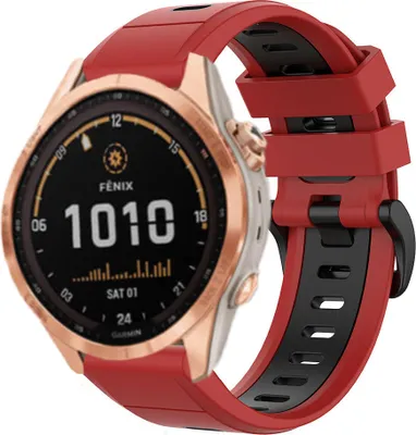 Produktbild von Strap-it Garmin Fenix 7s Sportschnallenband (Rot/Schwarz)